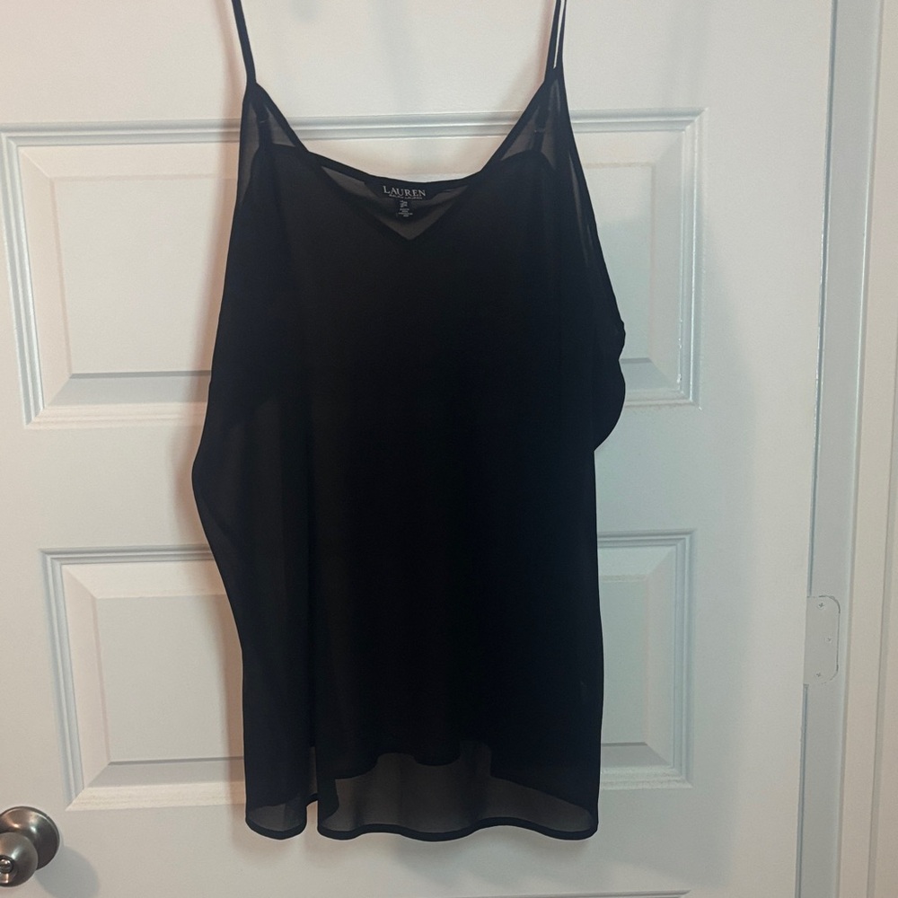 Lauren Ralph Lauren black sheer camisole top SZ 2X adjustable thin straps layers